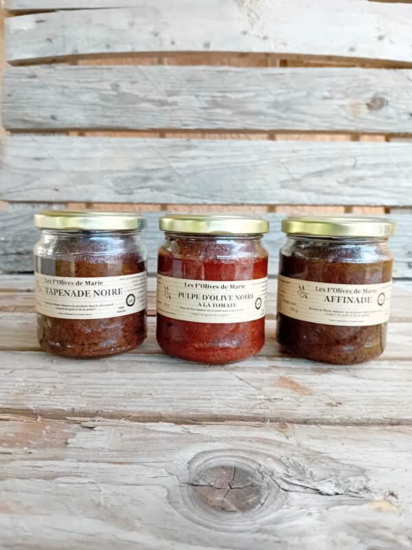 3 pots de Folives de Marie : affinade, pâte à la tomate, tapenade